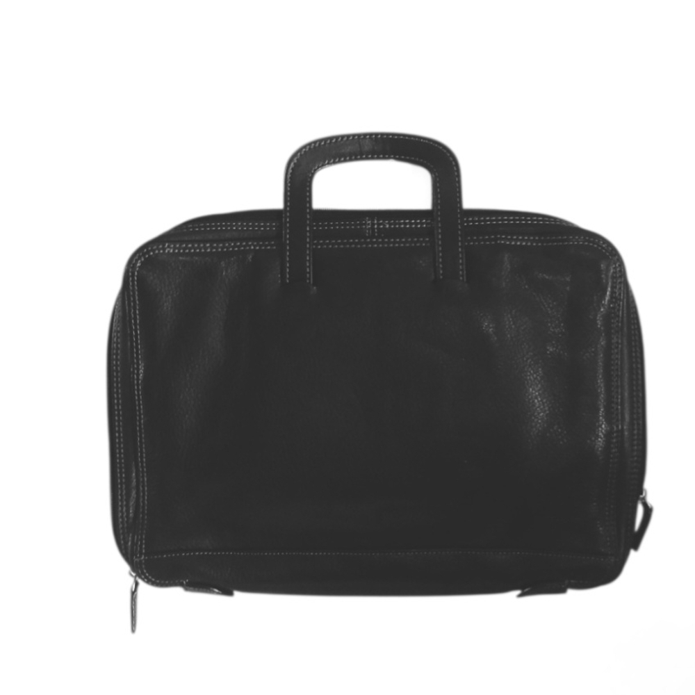 Black Leather Briefcase with Top Handles - Professional Laptop Bag